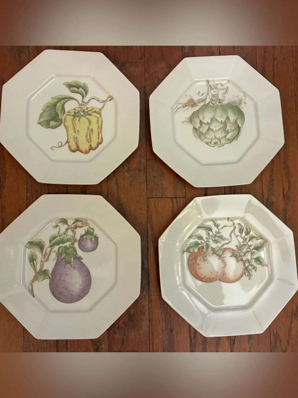 Vtg Fitz&Floyd Set Of 4 Potager Dinner Plates Tomato Artichoke Eggplant Pepper